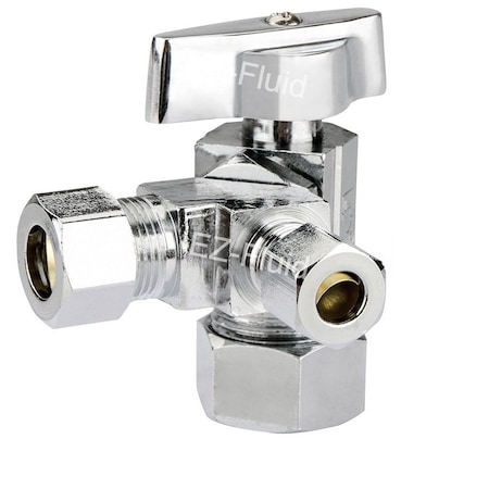 Ez-Fluid 5/8inODX3/8inODX3/8inOD Comp, Dual Outlet 1/4 Turn Angle Stop EZS583838